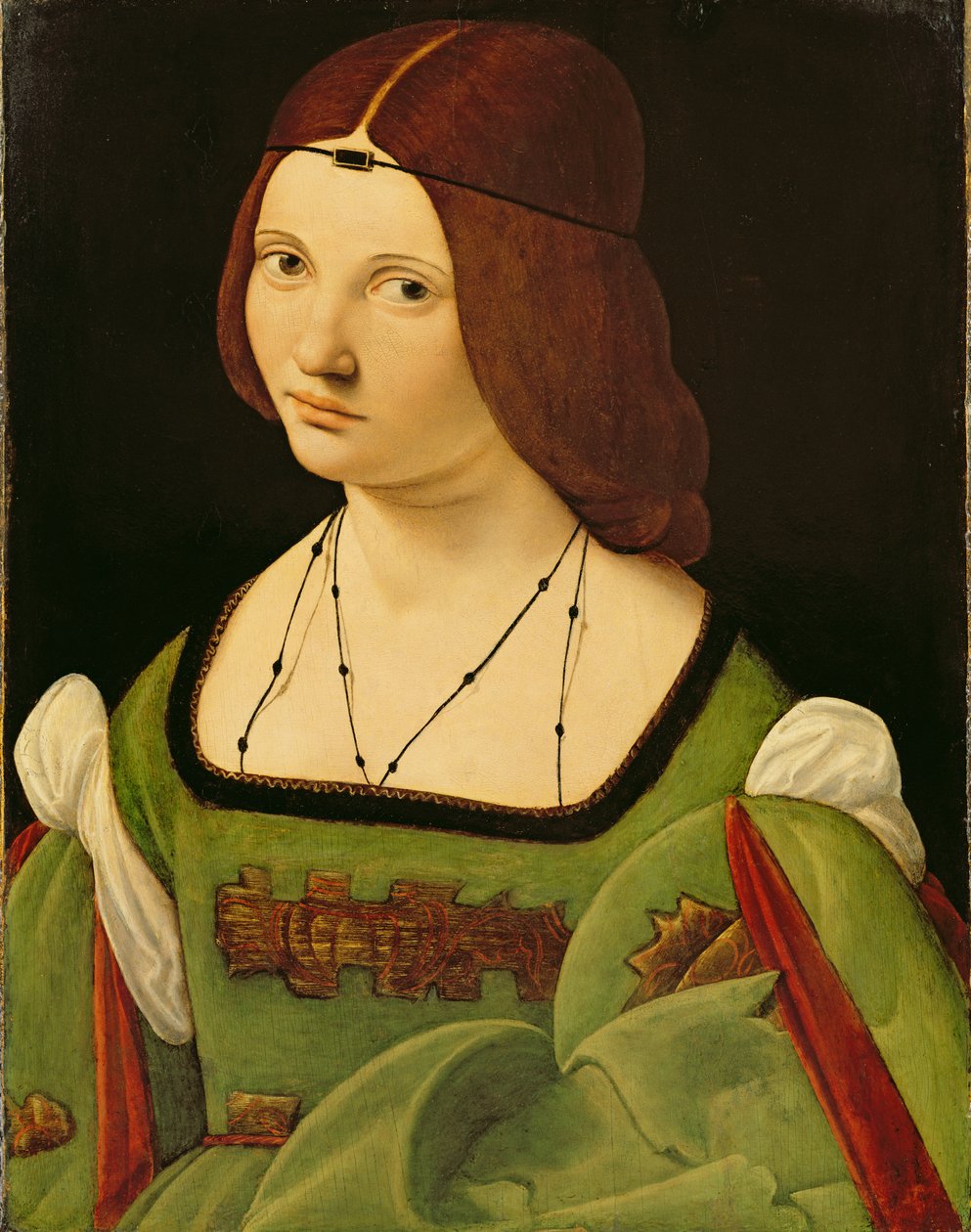 Porträtt av en dam (före rengöring) (olja på panel) (se 130358) av Giovanni Antonio Boltraffio