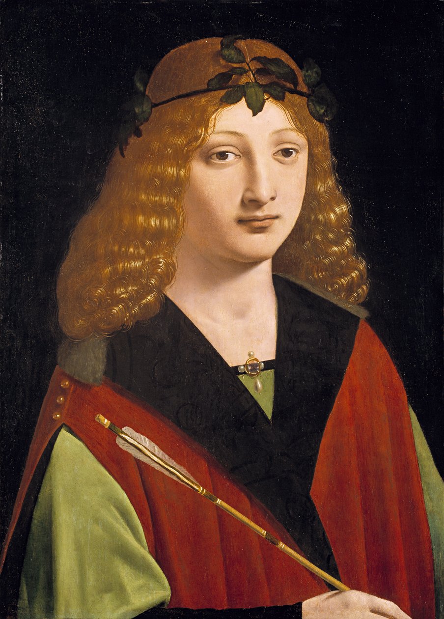 Porträtt av en ungdom som håller en pil, ca 1500-10 (olja på panel) av Giovanni Antonio Boltraffio