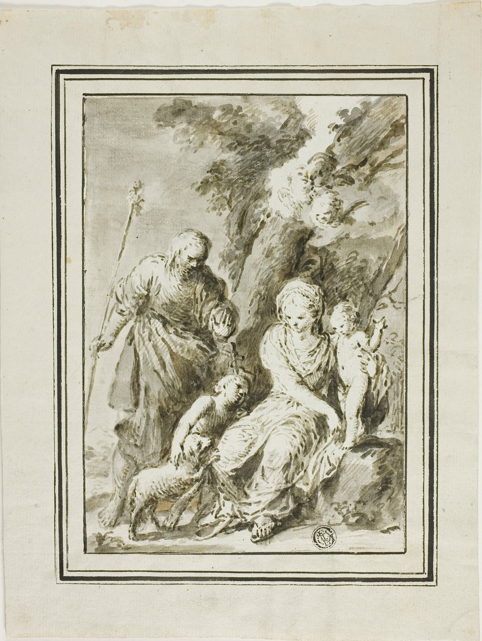 Heliga familjen och Johannes Döparen av Giovanni Antonio Burrini