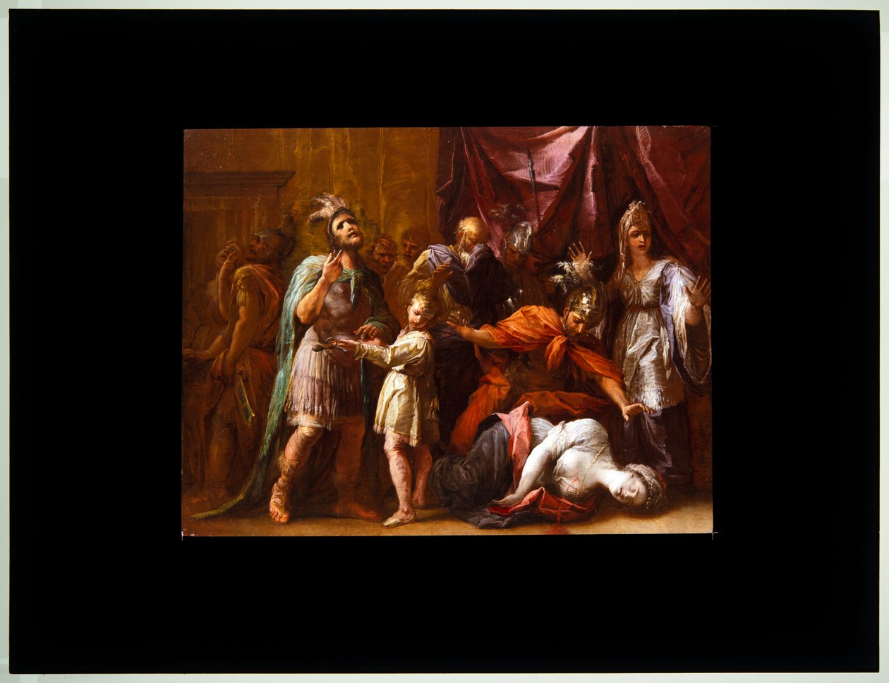 Lucretias död (canvas) av Giovanni Antonio Burrini or Burino