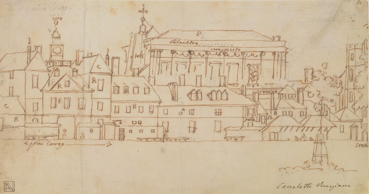 Horse Guards, London (penna och bläck på papper) av Giovanni Antonio Canal
