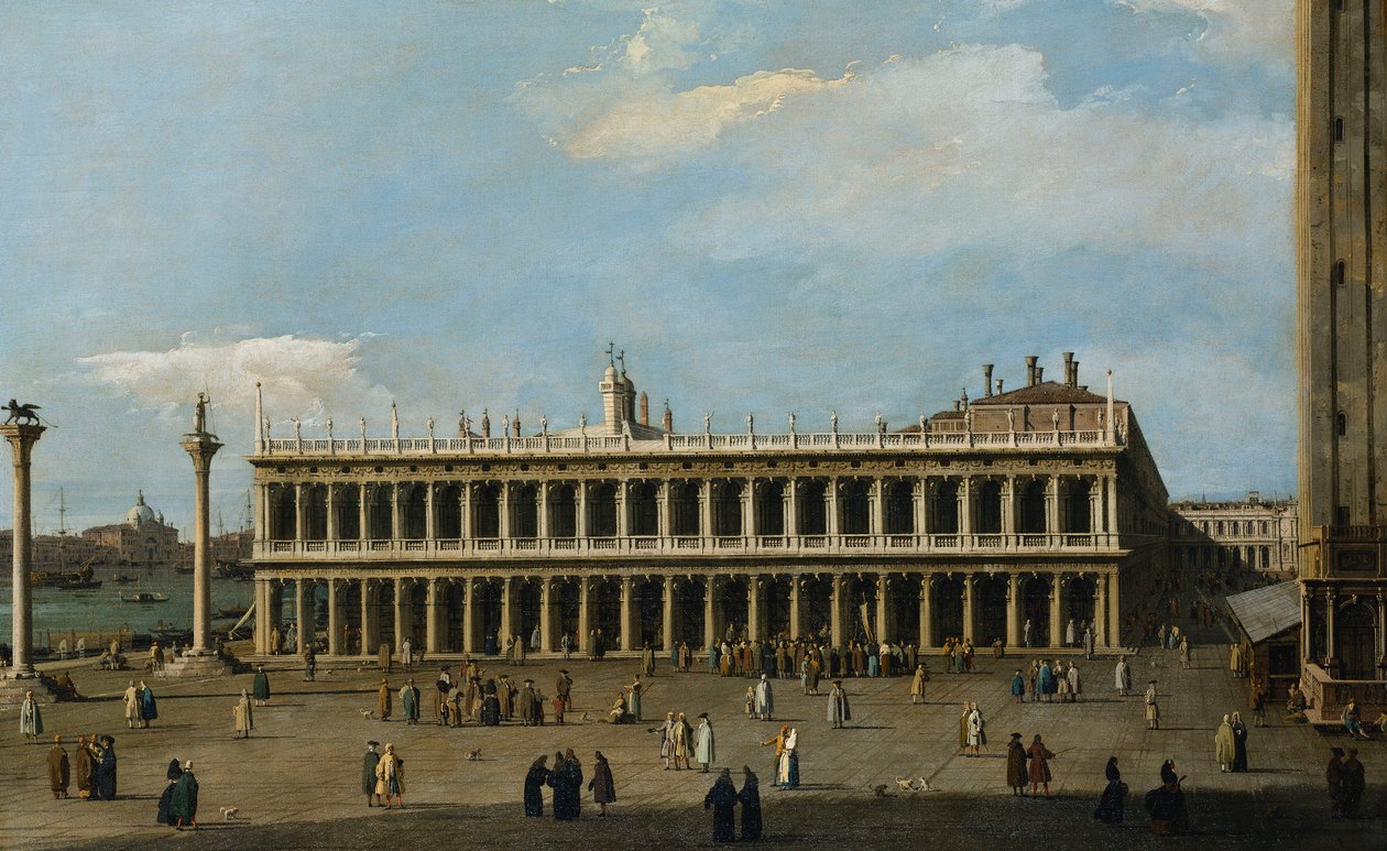 Biblioteket och Piazzetta, Venedig, från Dogepalatset, av Giovanni Antonio Canal