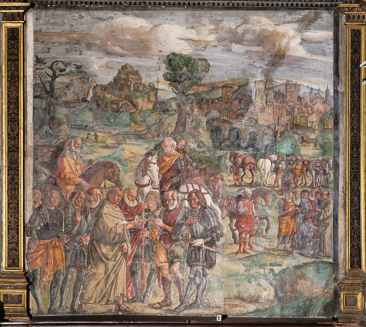 St Anthony vänder sig mot tyrannen Ezzelino i Verona, School of the Saint av Giovanni Antonio Corona