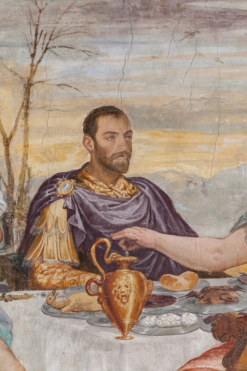 Detalj av banketten i Cleopatra, kaminen, ca 1560-65 (fresk) av Giovanni Antonio Fasolo