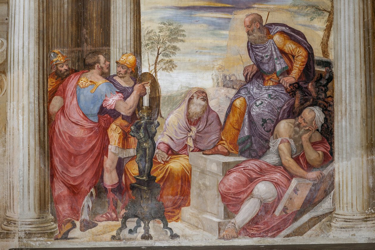 Detalj av Scipios nåd, kaminens rum, ca 1560-65 (fresk) av Giovanni Antonio Fasolo