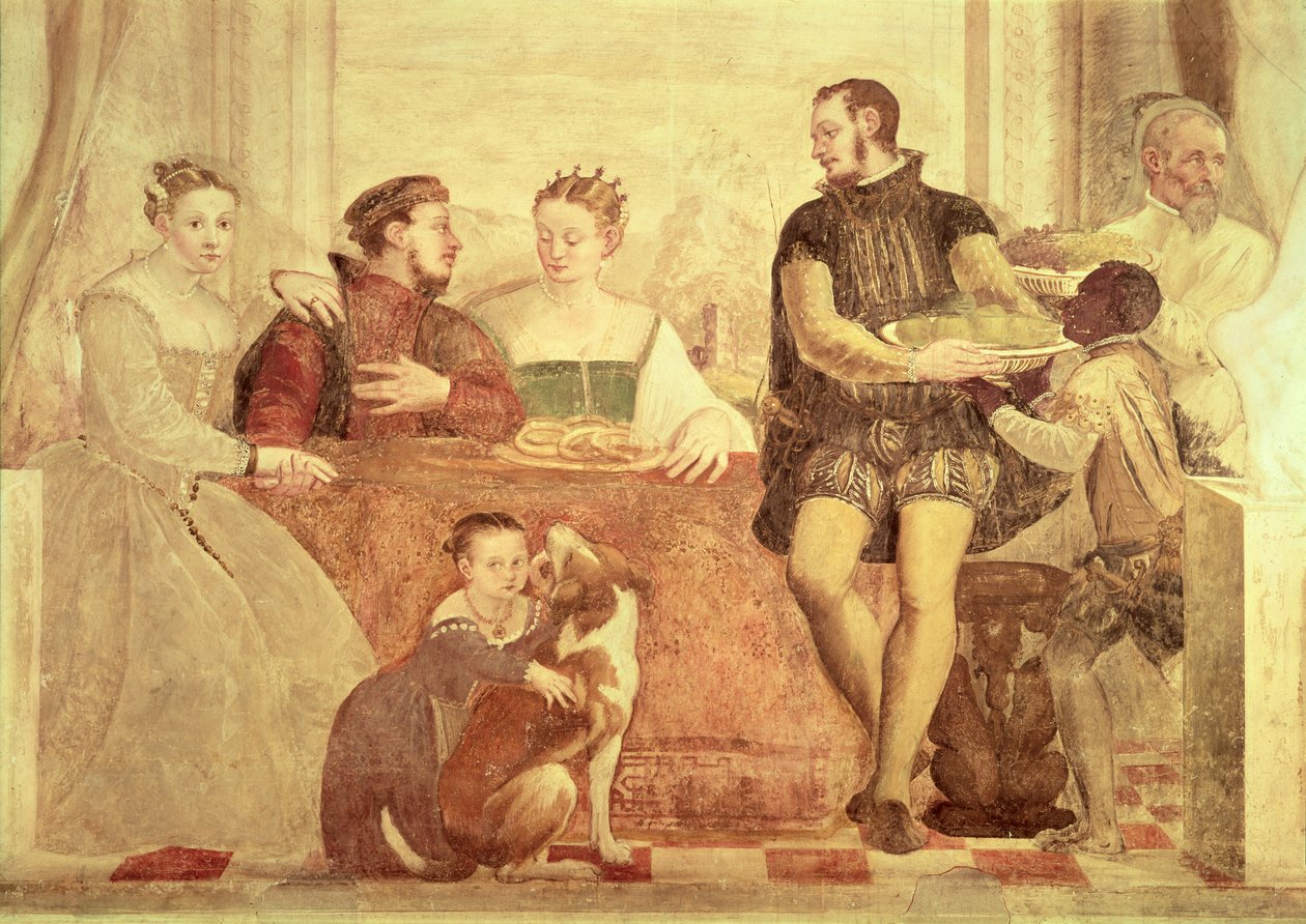 Banketten, detalj av figurer vid bordet av Giovanni Antonio Fasolo