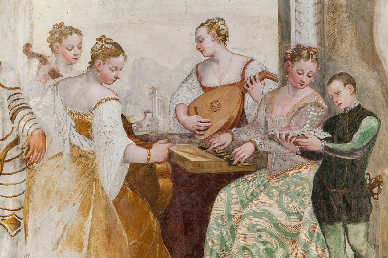 Ung pojke och hovdamer, detalj av The Concert, Main Hall, ca 1570 (fresk) av Giovanni Antonio Fasolo