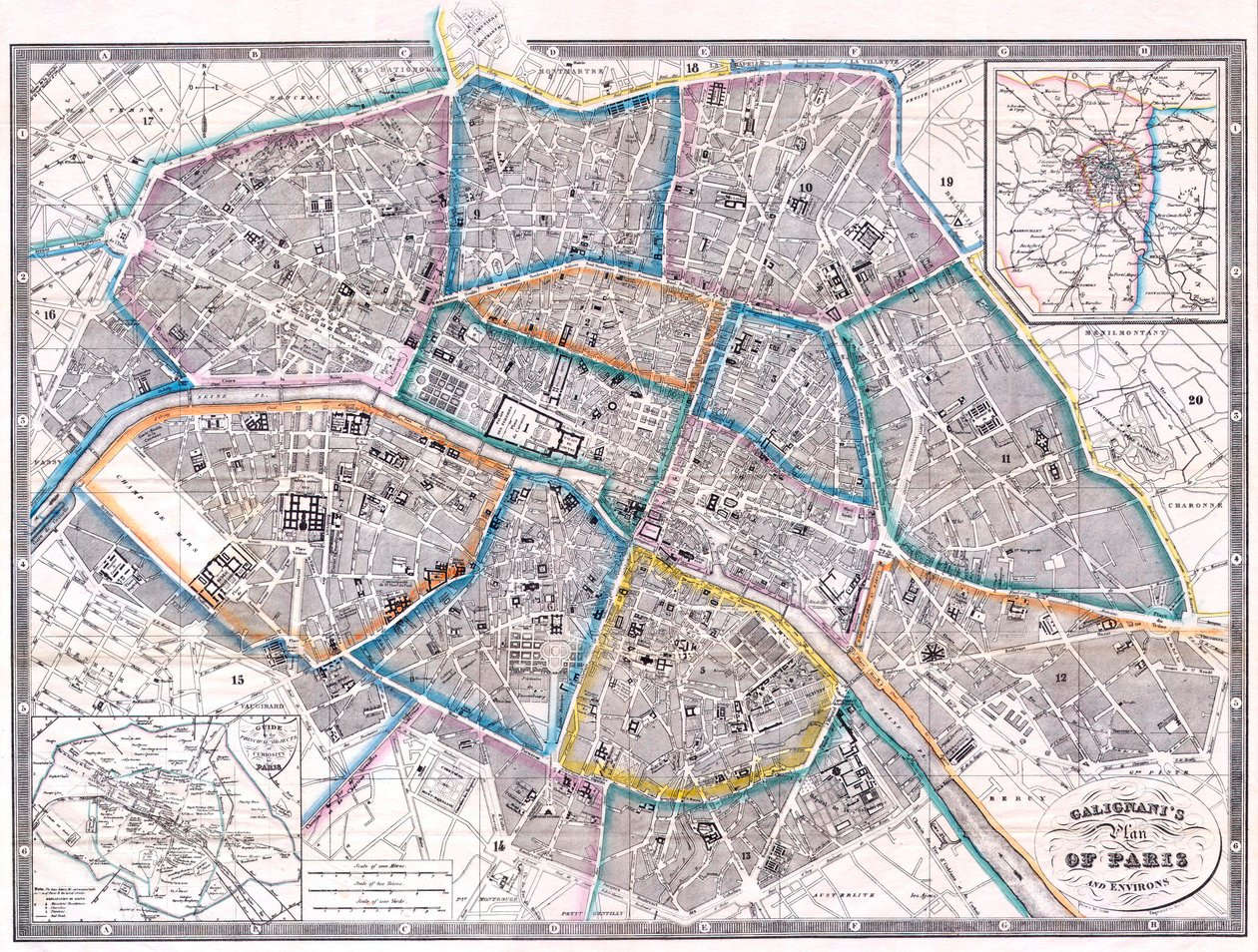 Antik karta över Paris av Giovanni Antonio Galignani