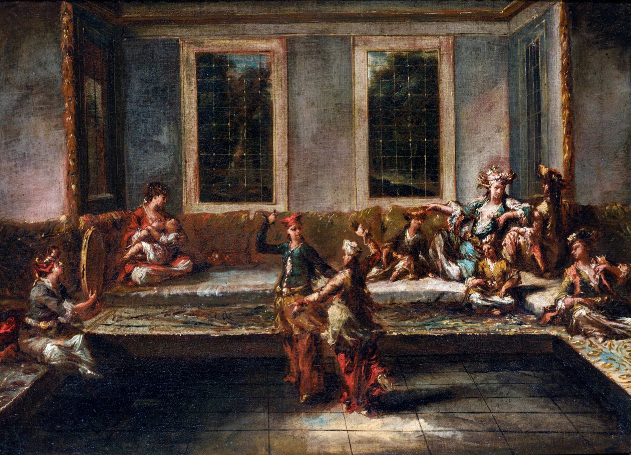 Pardans i harem par Guardi, Giovanni Antonio (1699-1760). Olja på duk, storlek: 44x61,5 av Giovanni Antonio Guardi