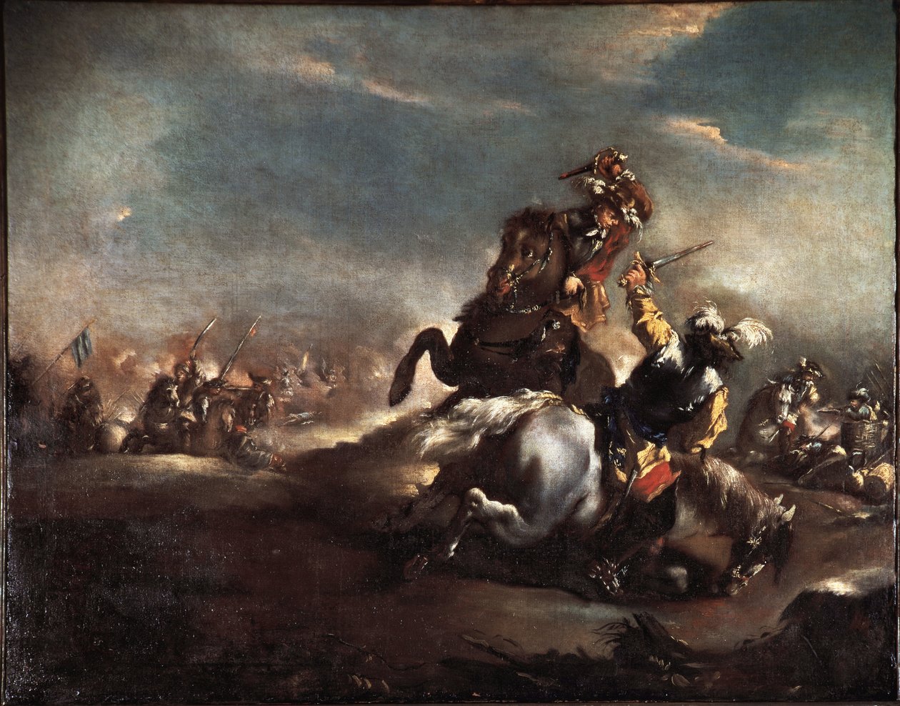 Duell of Knights (Knights fighting) Målning av Giovanni Antonio Guardi (1699-1760) Venedig Museo Correr av Giovanni Antonio Guardi