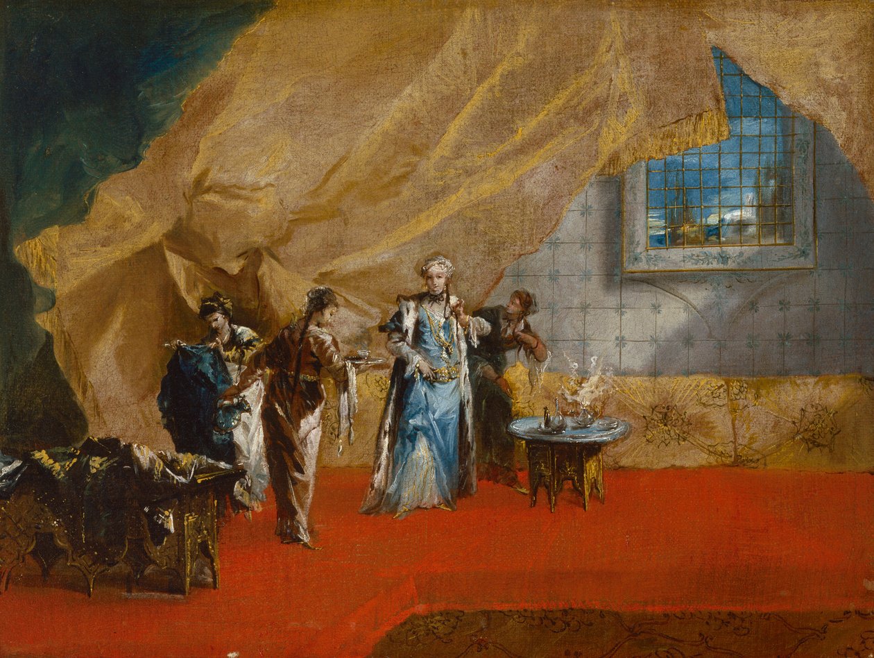 Interiör: En sultan som tar kaffe i haremet av Giovanni Antonio Guardi