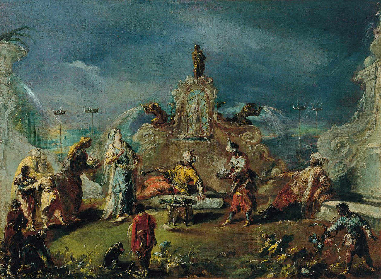Scen i trädgården av en Serraglio av Giovanni Antonio Guardi