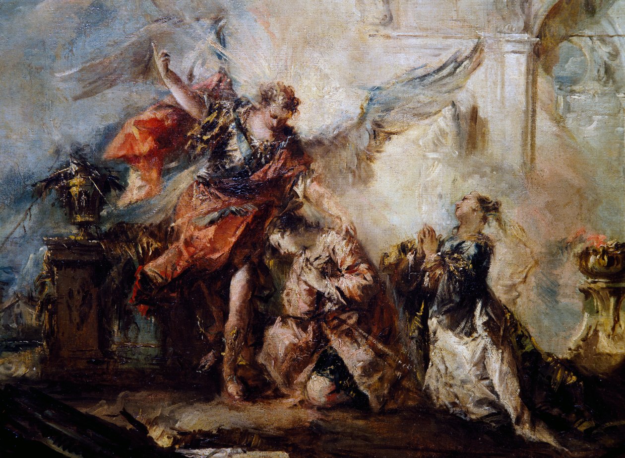 Ängeln välsignar Tobias, detalj från Tobias bröllop, högra delen av Giovanni Antonio Guardi