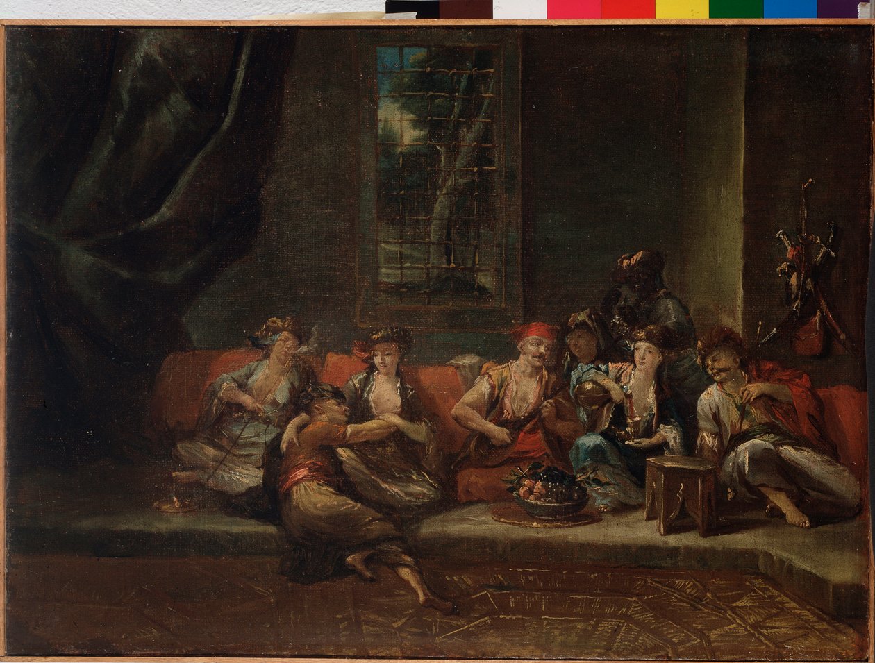 Harem, turkisk scen - olja på duk av Giovanni Antonio Guardi