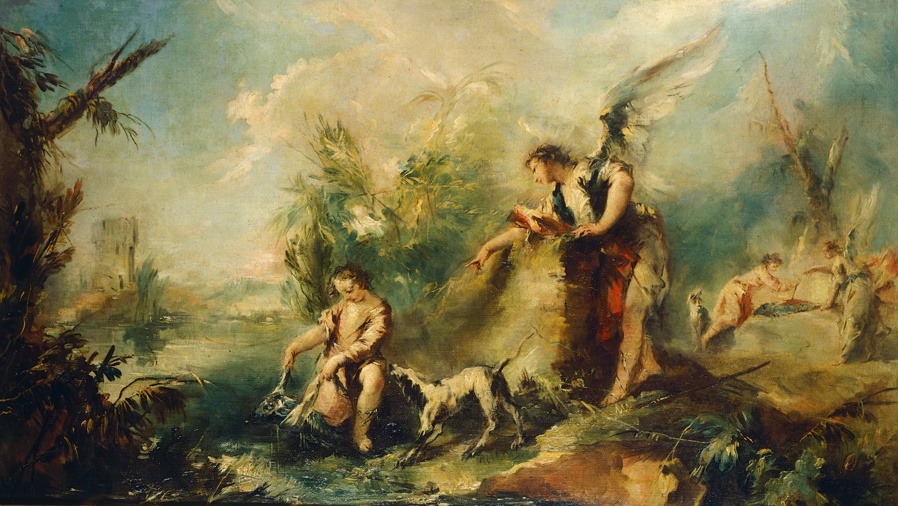 Tobias och fisk, detalj av Giovanni Antonio Guardi