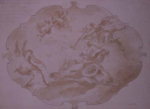 Triumph of Military Virtue, ca 1750 (penna och tvätt) av Giovanni Antonio Guardi