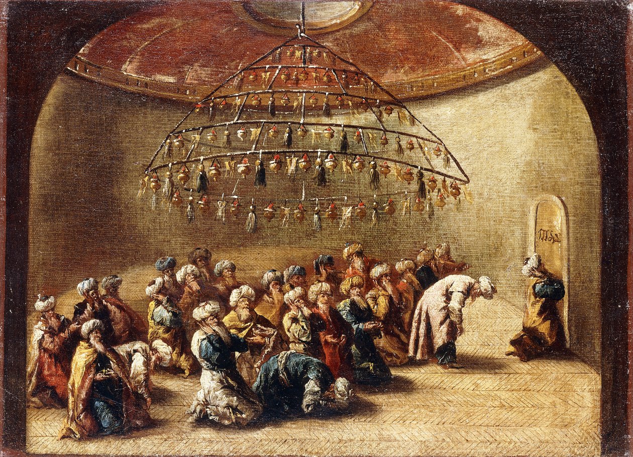 Turkar vid bön i en moské, av Giovanni Antonio Guardi