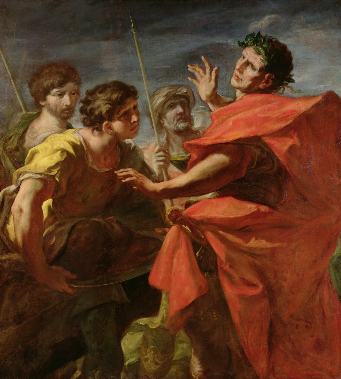 Huvudet av Pompejus (106-48 f.Kr.) presenteras för Caesar (100-44 f.Kr.) av Giovanni Antonio Pellegrini
