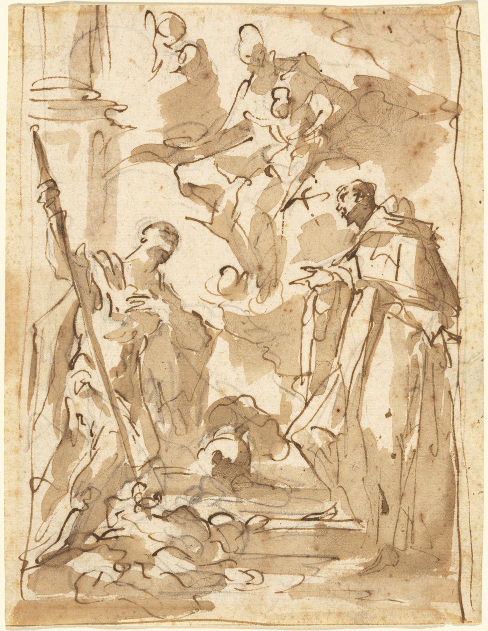 Madonnan och barnet i ära med Saint Theodore och ett klosterhelgon av Giovanni Antonio Pellegrini