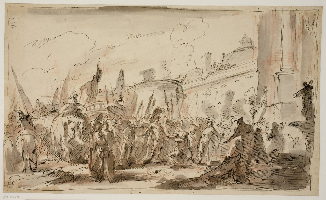 Pompejus huvud presenteras för Caesar av Giovanni Antonio Pellegrini