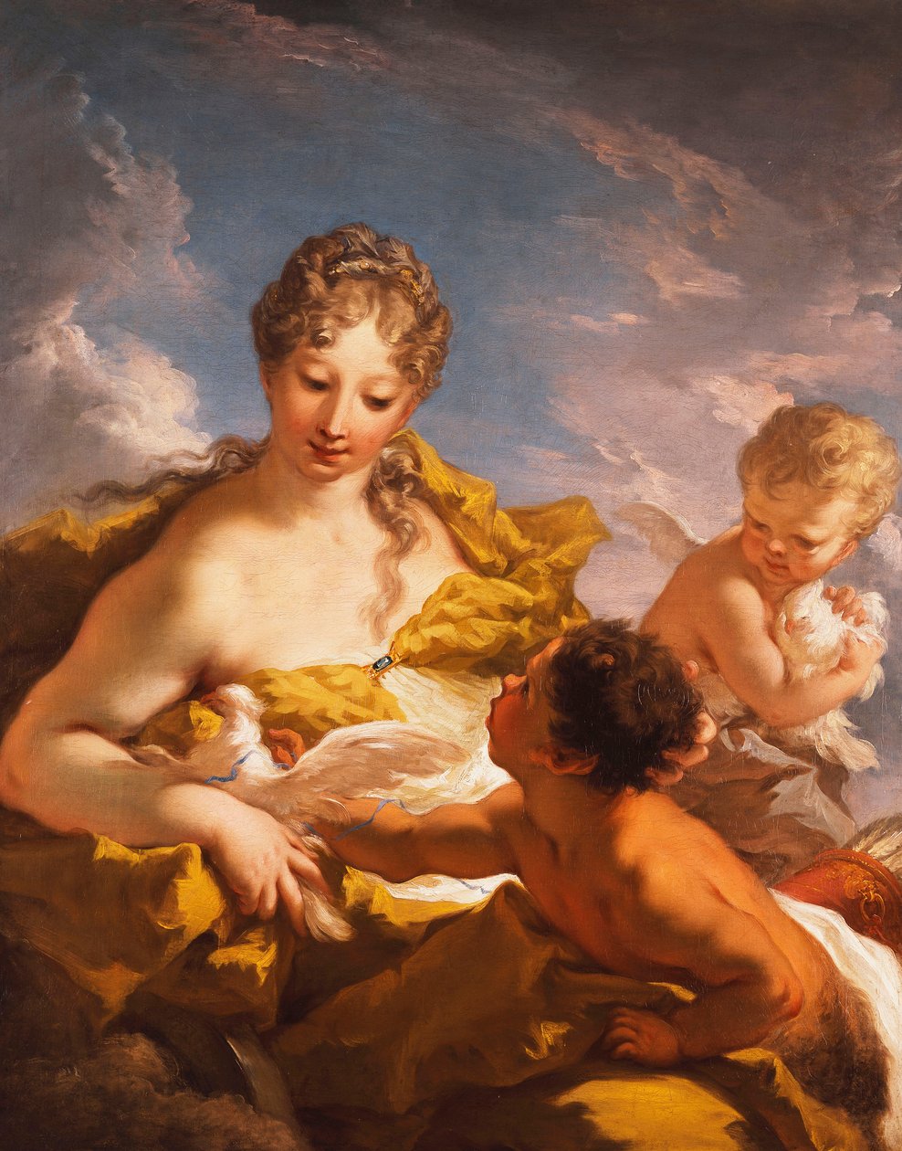 Venus, Amor och en faun, 1708-13 av Giovanni Antonio Pellegrini