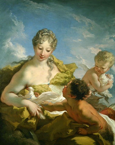 Venus och Amor (olja på duk) av Giovanni Antonio Pellegrini