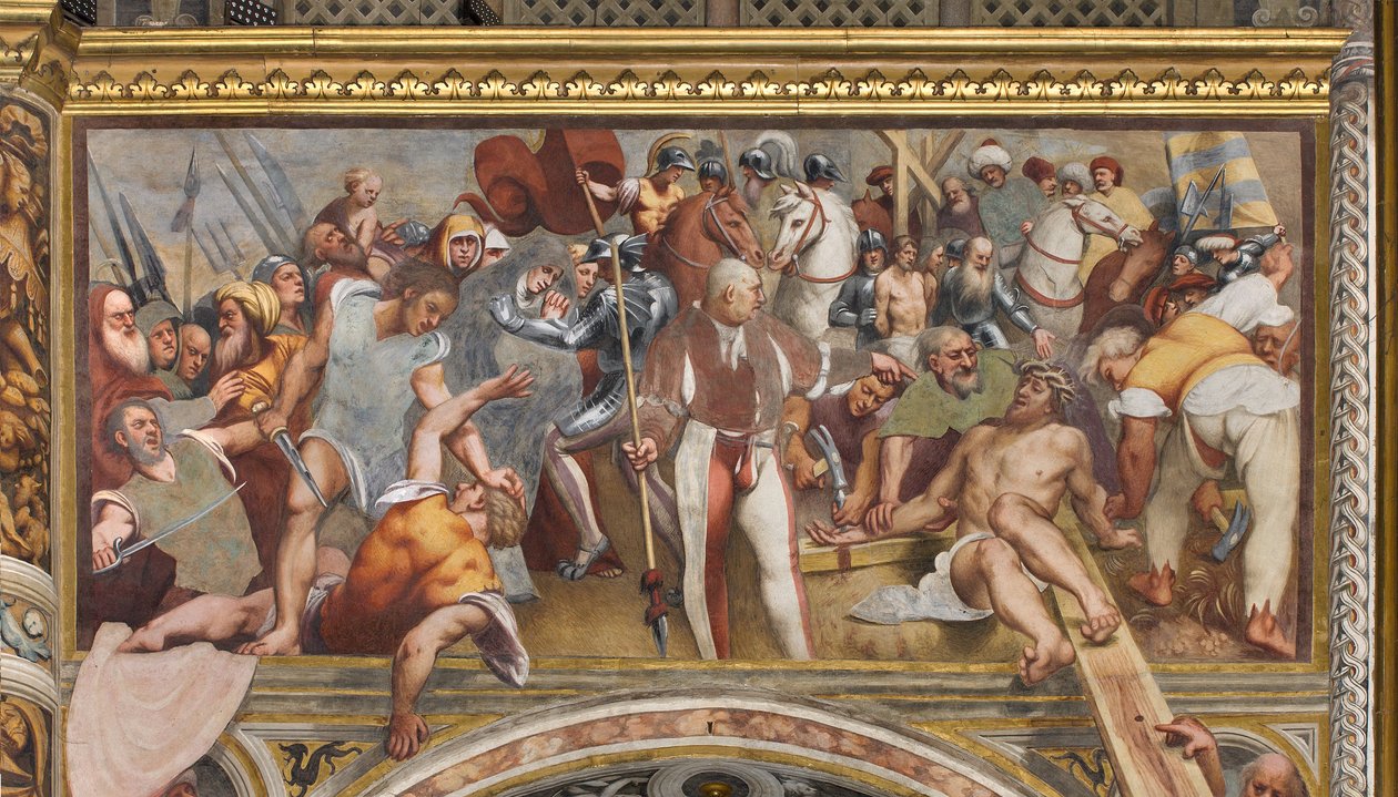 Centralgången, första sydspann, Kristus spikad på korset, Pordenone av Giovanni Antonio Pordenone