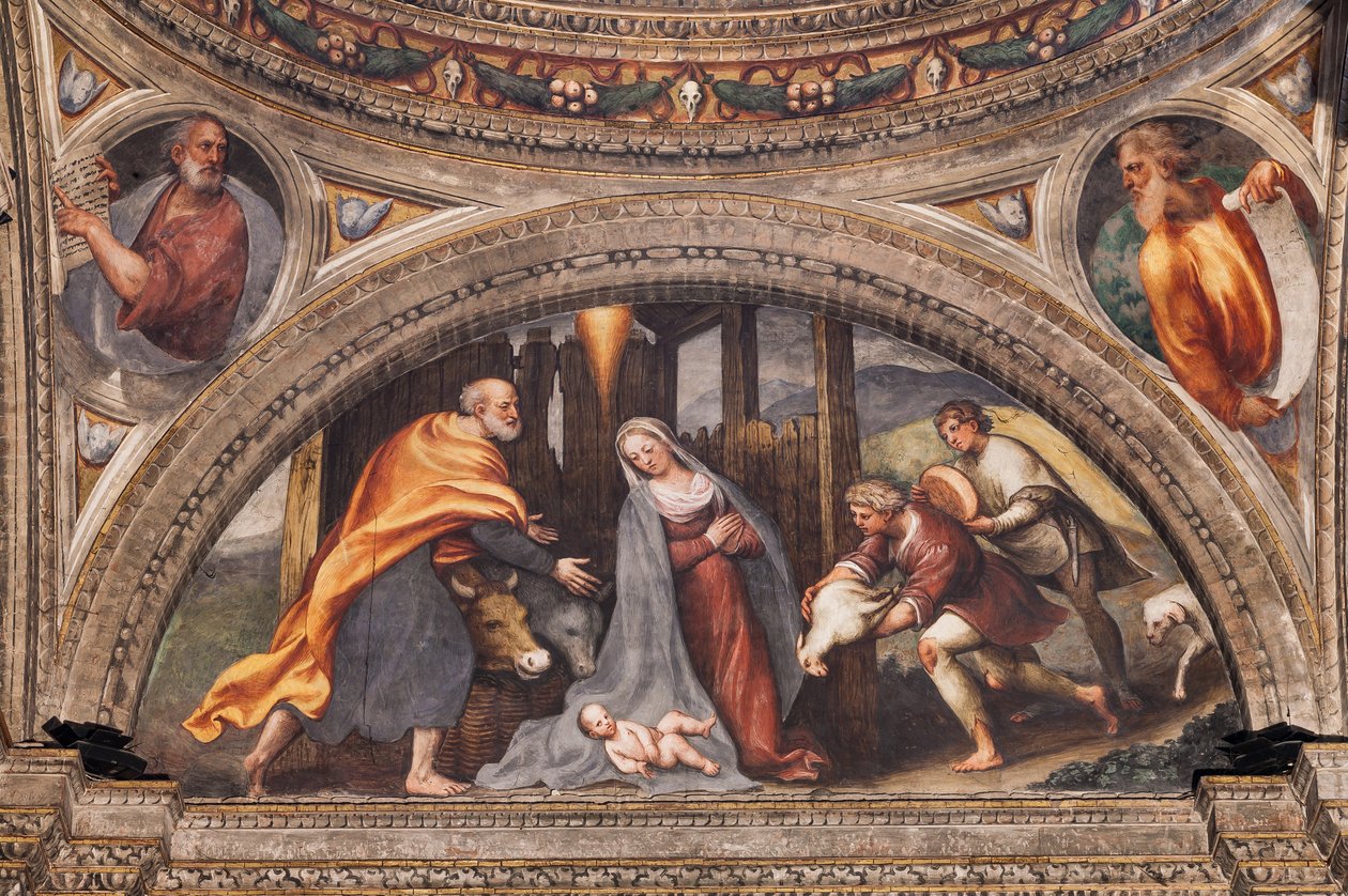 Lunett som skildrar tillbedjan av herdarna av Giovanni Antonio Pordenone
