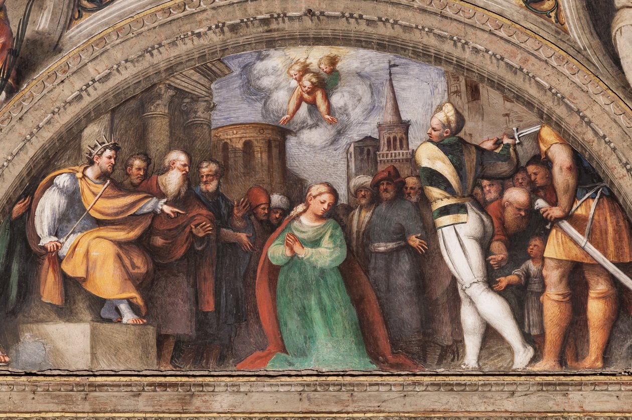 Lunett föreställande halshuggningen av den heliga Katarina av Giovanni Antonio Pordenone
