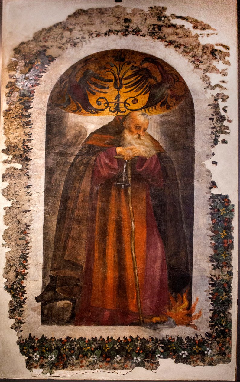 St. Antonio (olja på duk) av Giovanni Antonio Pordenone