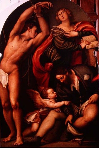 St. Catherine, St. Sebastian och St. Roch av Giovanni Antonio Pordenone
