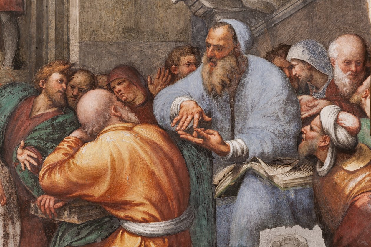 St. Katarinas disputation med filosoferna, 1530-32 (fresk) (detalj av 3601450) av Giovanni Antonio Pordenone