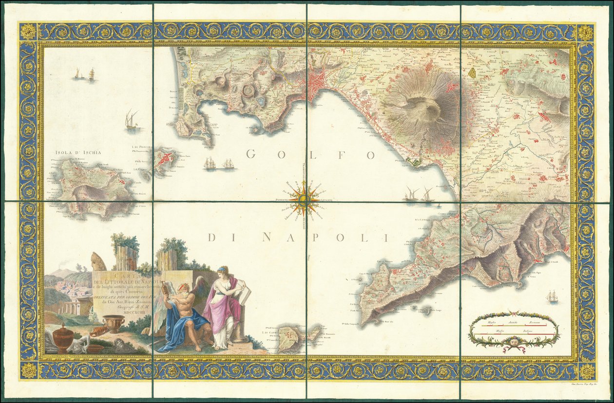 1794 års karta över Neapelbukten av Giovanni Antonio Rizzi Zannoni