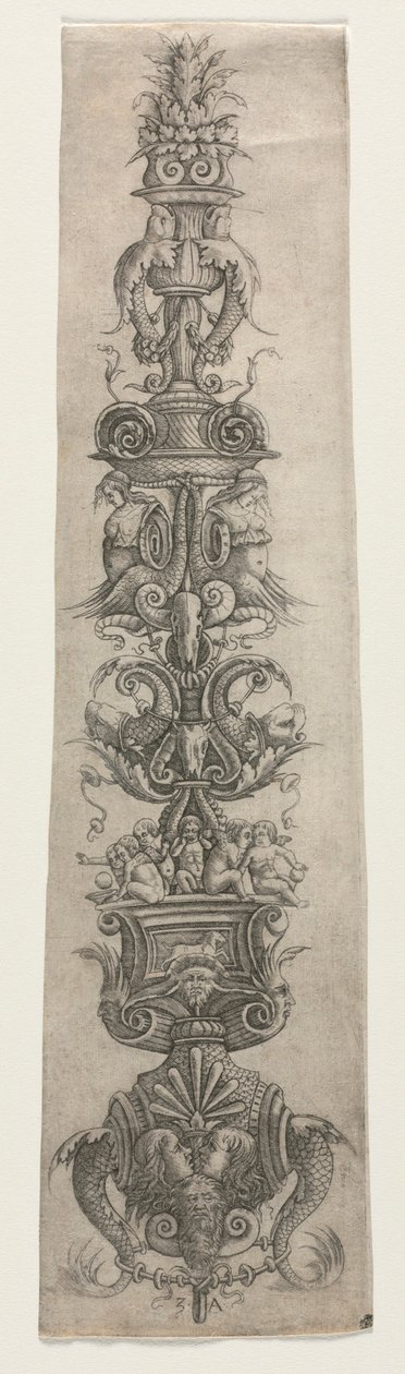 Upprätt arabesk med masker, amoriner och nereider av Giovanni Antonio da Brescia