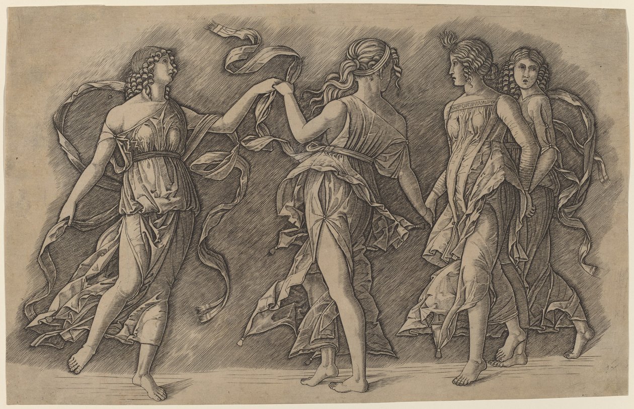 Fyra dansande musor av Giovanni Antonio da Brescia, after Andrea Mantegna