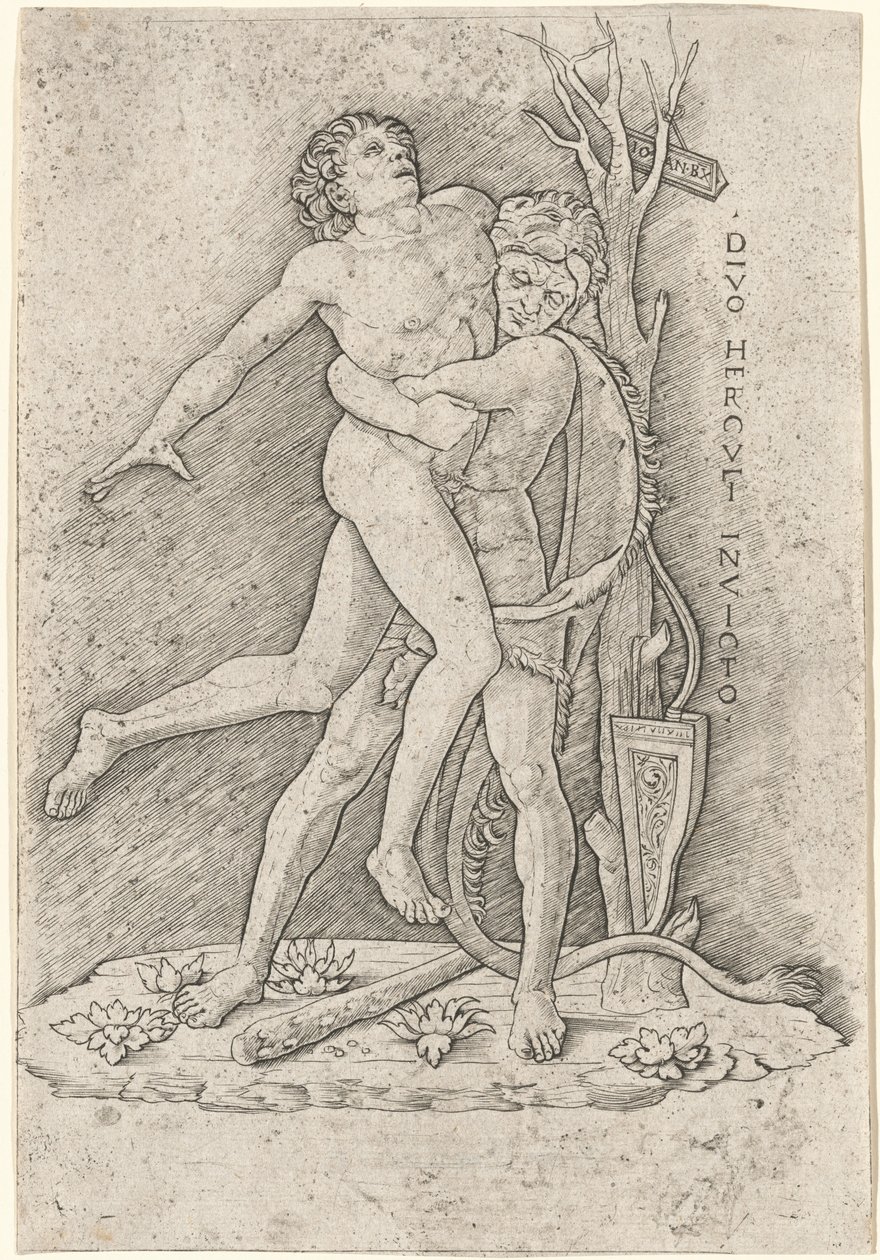 Hercules och Antaeus av Giovanni Antonio da Brescia, after Andrea Mantegna
