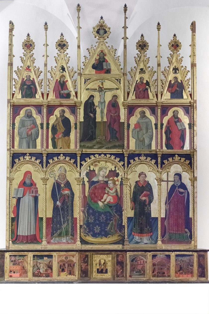 Madonna med barn bland helgonen Hieronymus, Benedictus av Giovanni Antonio da Pesaro