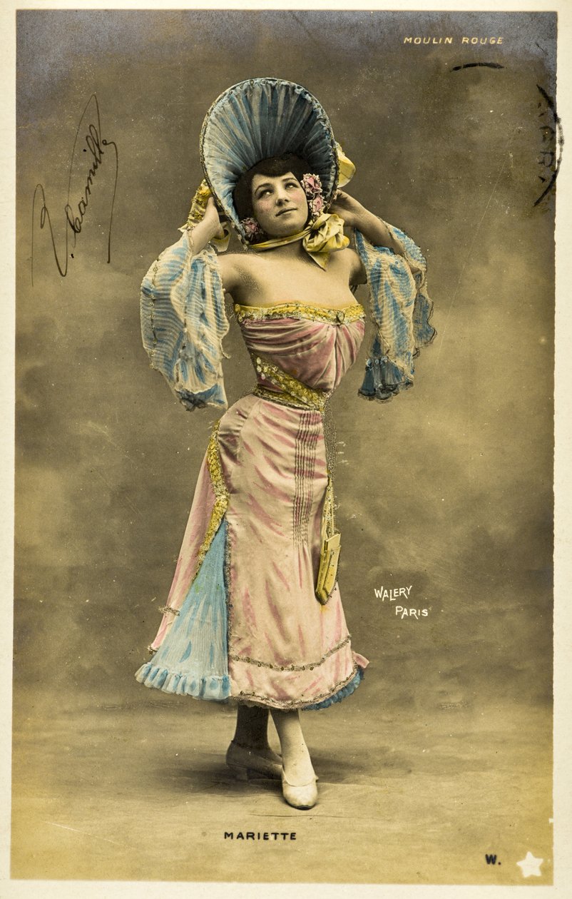 Vykort: Moulin Rouge - Porträtt av Mariette, Music Hall-artist av Phillipe de Marlier