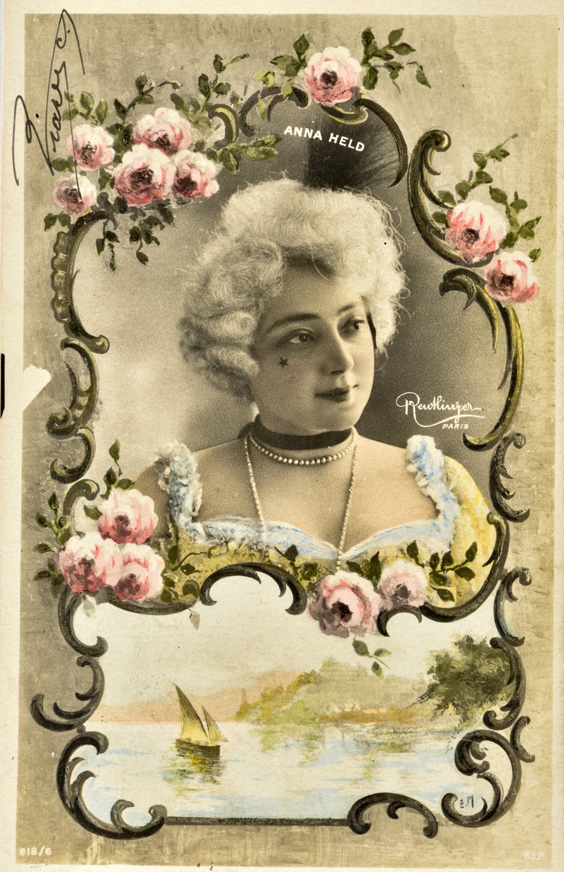 Vykort: Porträtt av Anna Held, music hall artist av Phillipe de Marlier