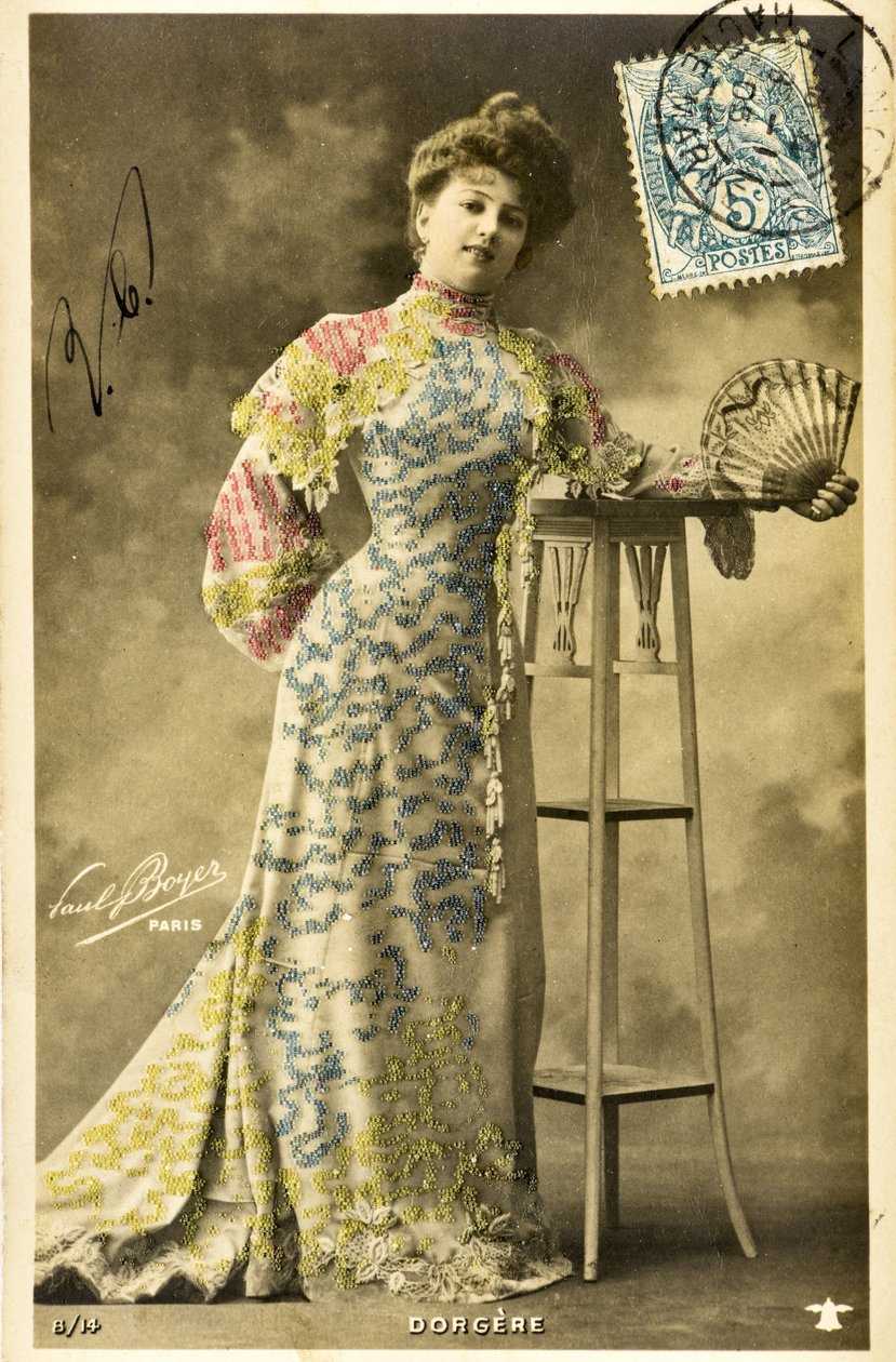 Vykort: Porträtt av Arlette Dorgere/Nee Anna Mathilde Irma Jouve (1880 - 1965), komiker, dansare och sångerska av Phillipe de Marlier