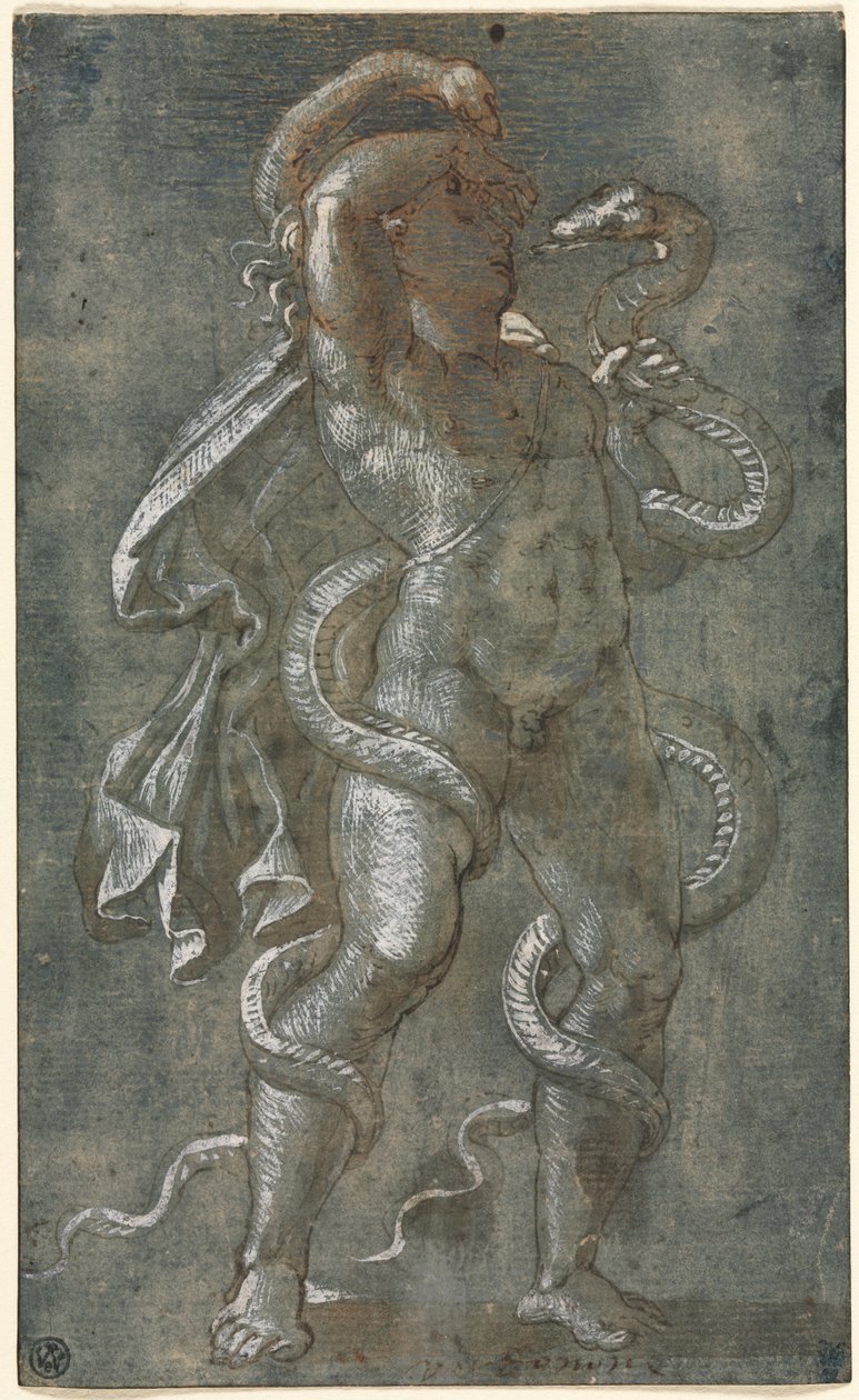 Man sammanflätad av två ormar, ca. 1527. av Giovanni Antonio da Pordenone