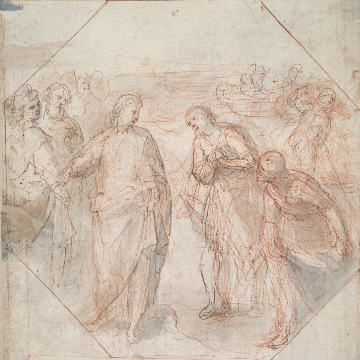 Simon Magus fall (recto); Jakobs och Johannes kallelse (eller Petrus och Andreas) (verso) av Giovanni Balducci