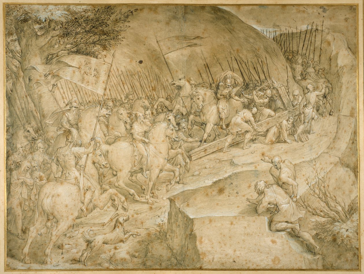 The Road to Calvary (penna och brunt bläck med brunt tvätt) av Giovanni Battista  Castello