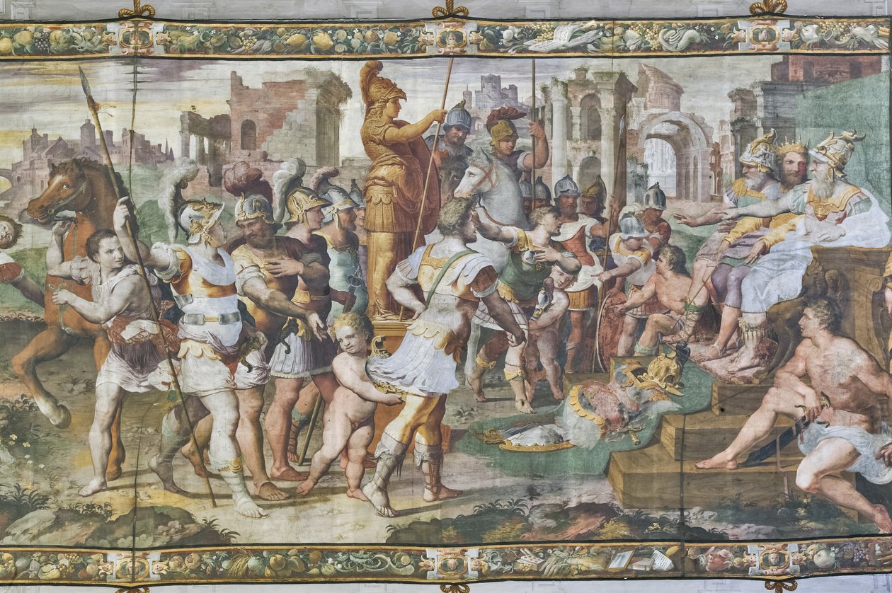Ulysses och Ajax tävlar om Achilles rustning inför domstolarna, Ulysses Hall, detalj 2384556 (fresk) av Giovanni Battista Castello