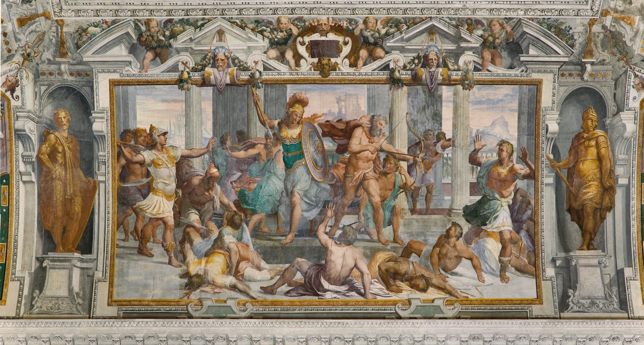 Ulysses berättelser: slakten av Proci, ca 1560 (fresk) av Giovanni Battista Castello