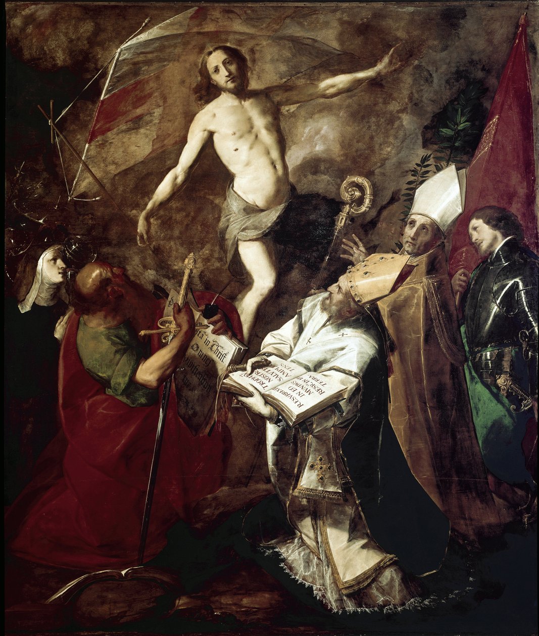 Uppståndelsen med helgon (olja på duk av Giovanni Battista  Crespi