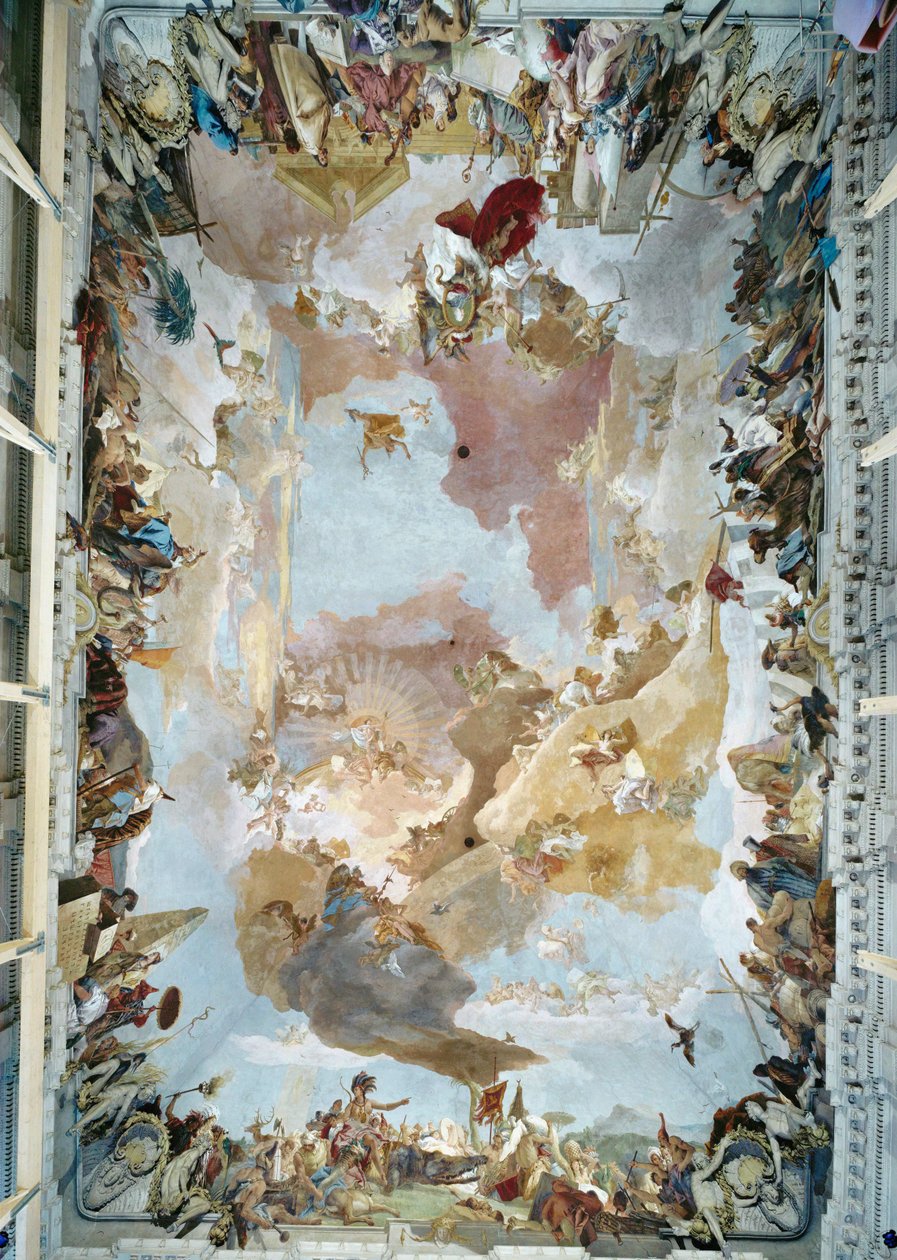 Takfresk i trapphuset i biskopsresidenset i Wuerzburg ... (fresk) av Giovanni Battista (1696 1770) Tiepolo