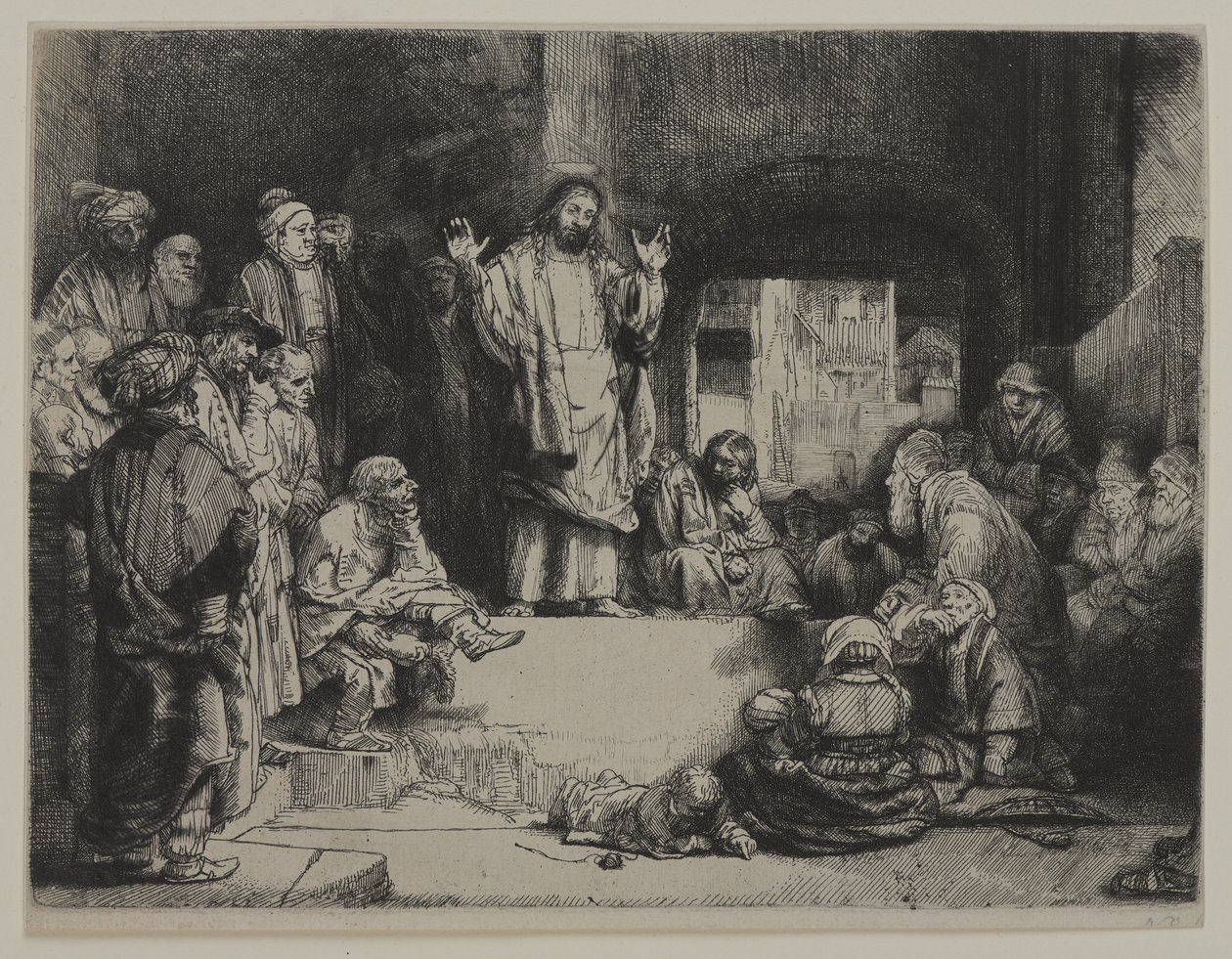 Christ Preaching (La Petite tombe), c.1652 (etsning, torrnål och burin på upplagt papper monterat på lagt papper) av Giovanni Battista Tiepolo
