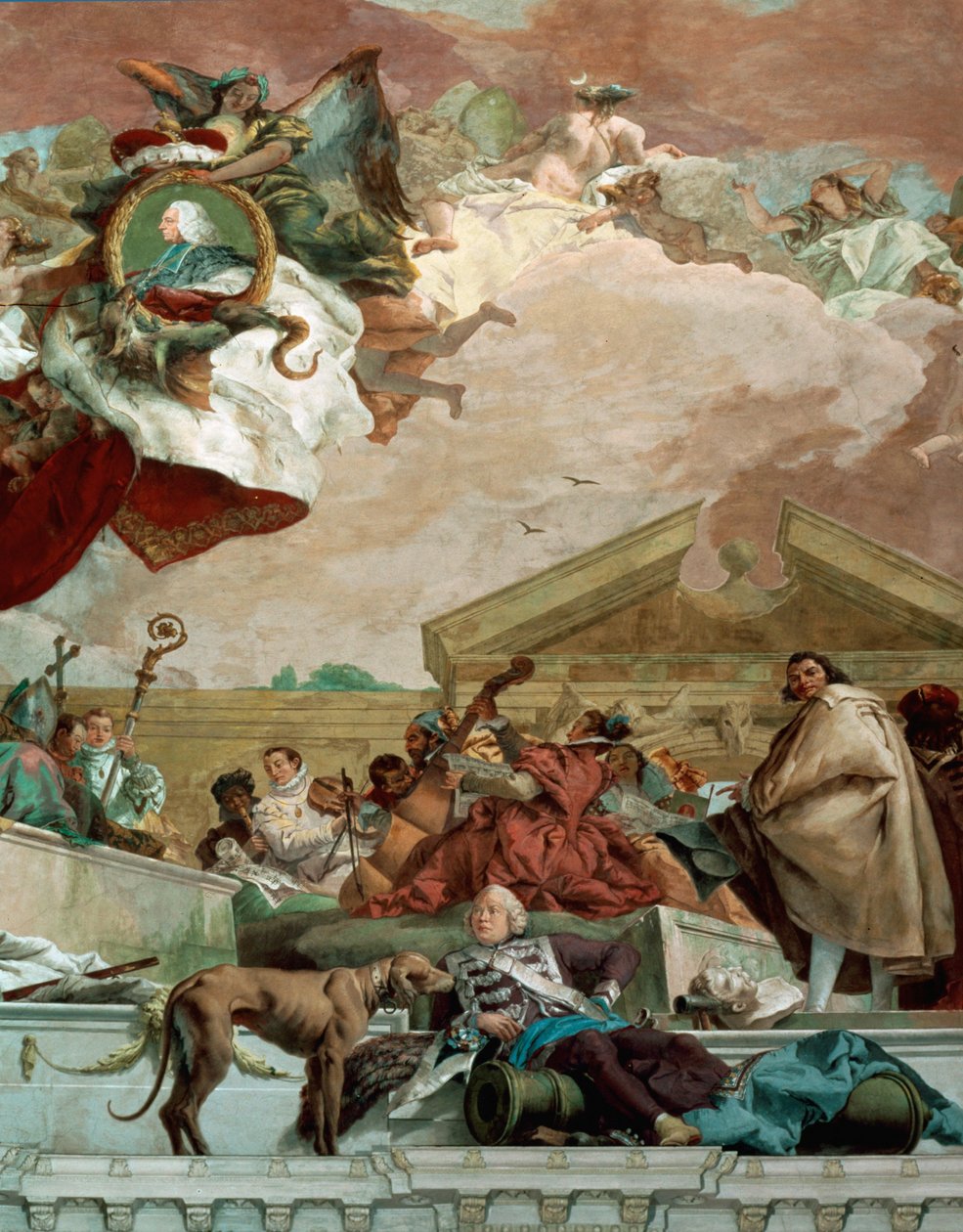 Fresken i trappan i residenset i Würzburg visar arkitekten Balthasar Neumann och en kanon (fresken) av Giovanni Battista (1696 1770) Tiepolo