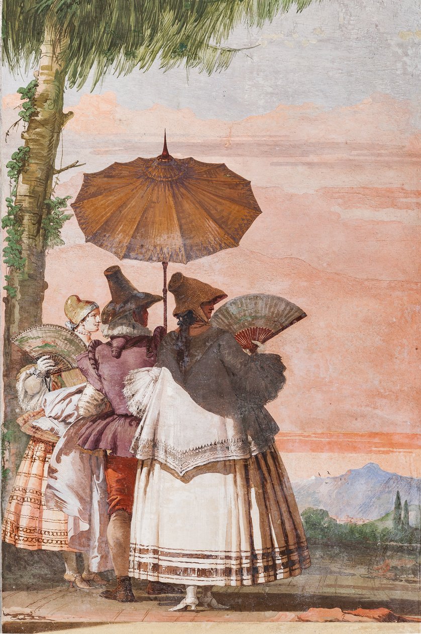 Gästboende, rum med de falska gotiska arkitekturerna: "A Summer Walk" av Giovanni Battista Tiepolo